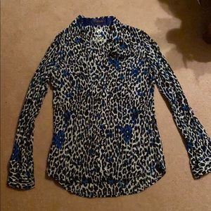 Blue leopard rock 47 collared button down shirt